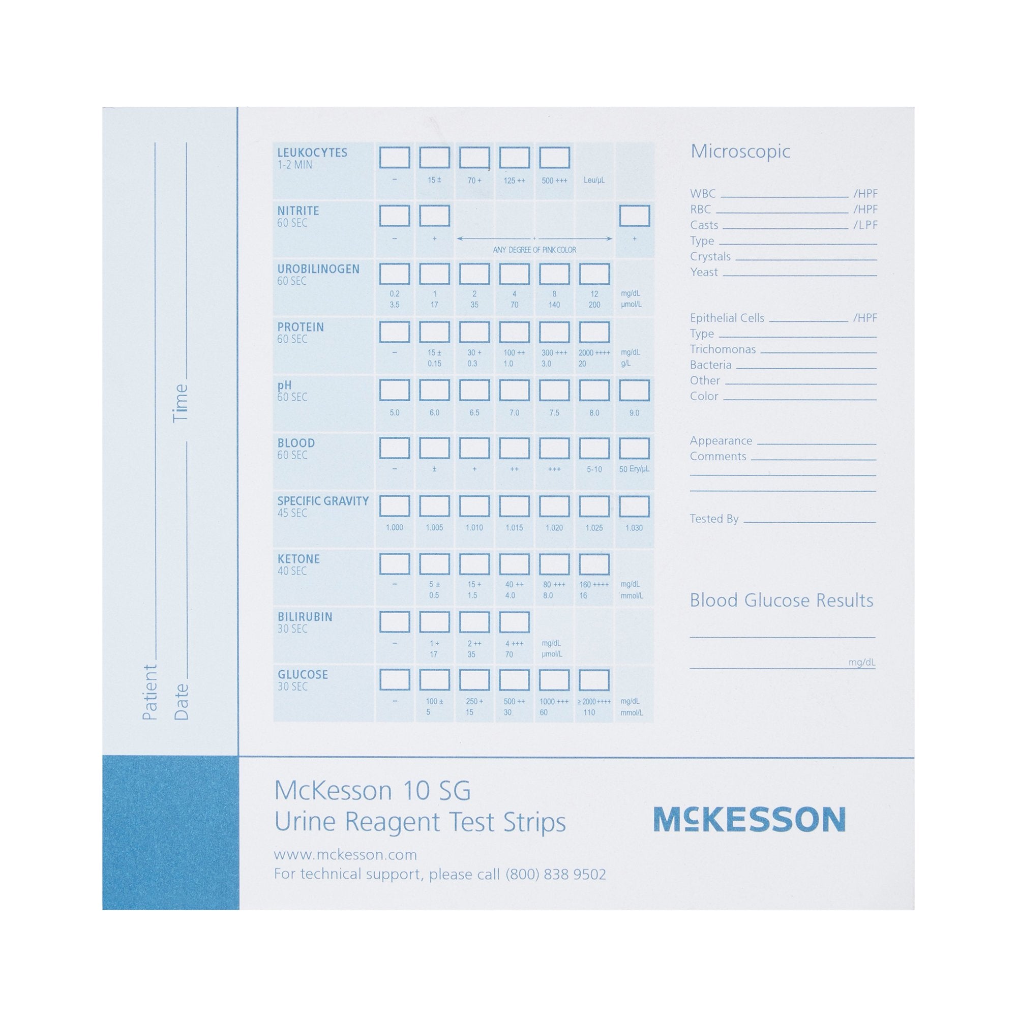 McKesson Consult Urine Reagent Test Strip Recording Pad -Pad of 100