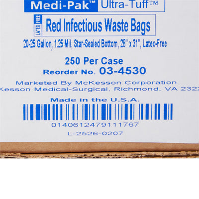 McKesson Red Infectious Waste Bag, 25 gal -Case of 250