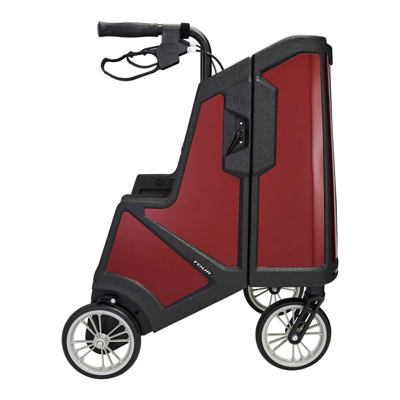 Tour Adjustable Height Folding 4 Wheel Rollator, Ruby Red -Each