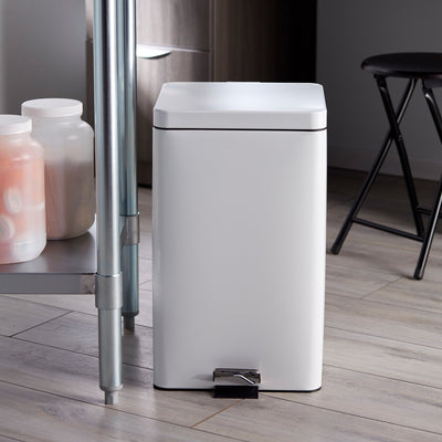 McKesson Trash Can with Plastic Liner, Square, Steel, Step-On, 32 QT, White -Each