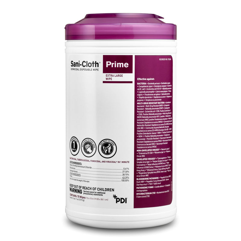 Sani-Cloth Prime Surface Disinfectant Wipes, Extra Large -Can of 70