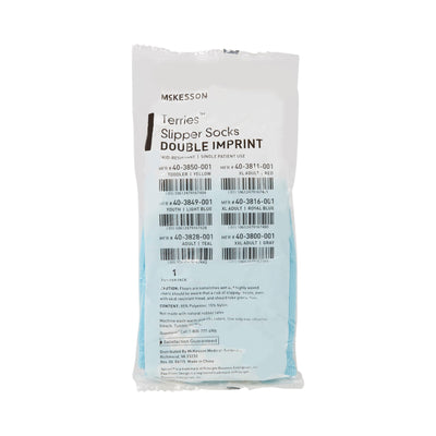 McKesson Terries Youth Slipper Socks Skid-Resistant Tread Sole and Top, Light Blue -Case of 48