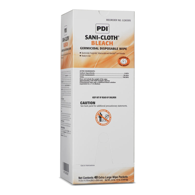 Sani-Cloth Surface Disinfectant Cleaner Bleach Wipe, 40 Individual Packets per Box -Box of 40