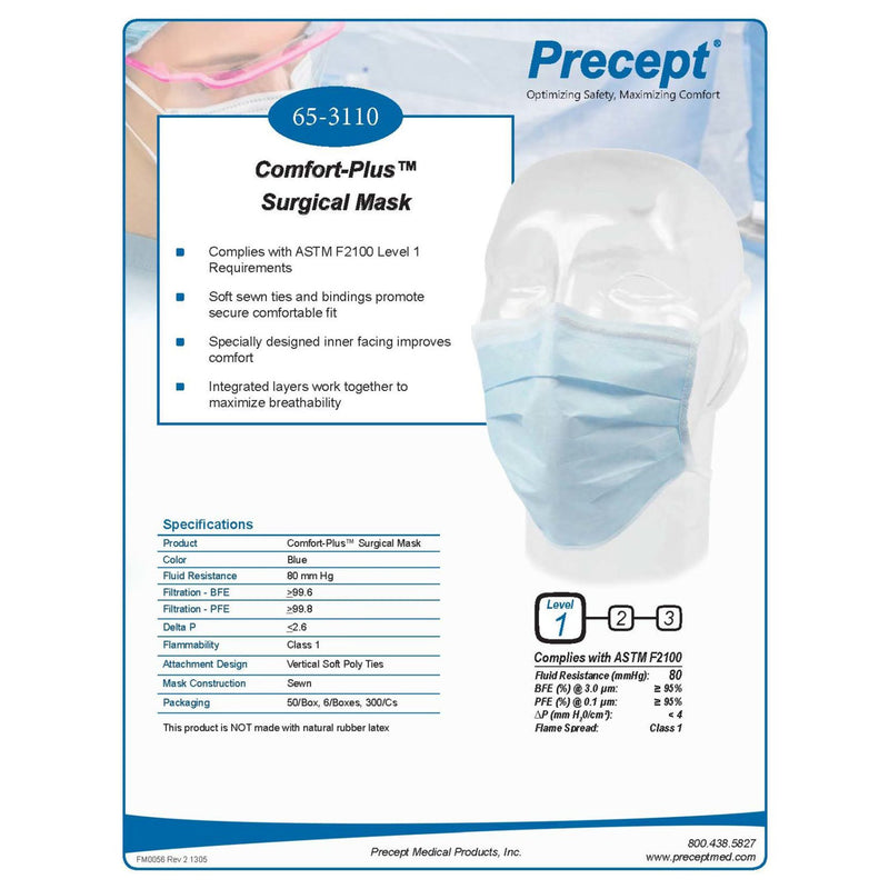 Comfort-Plus Surgical Mask, Blue -Box of 50