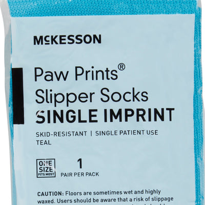 McKesson Paw Prints Slipper Socks, Aqua -Case of 96