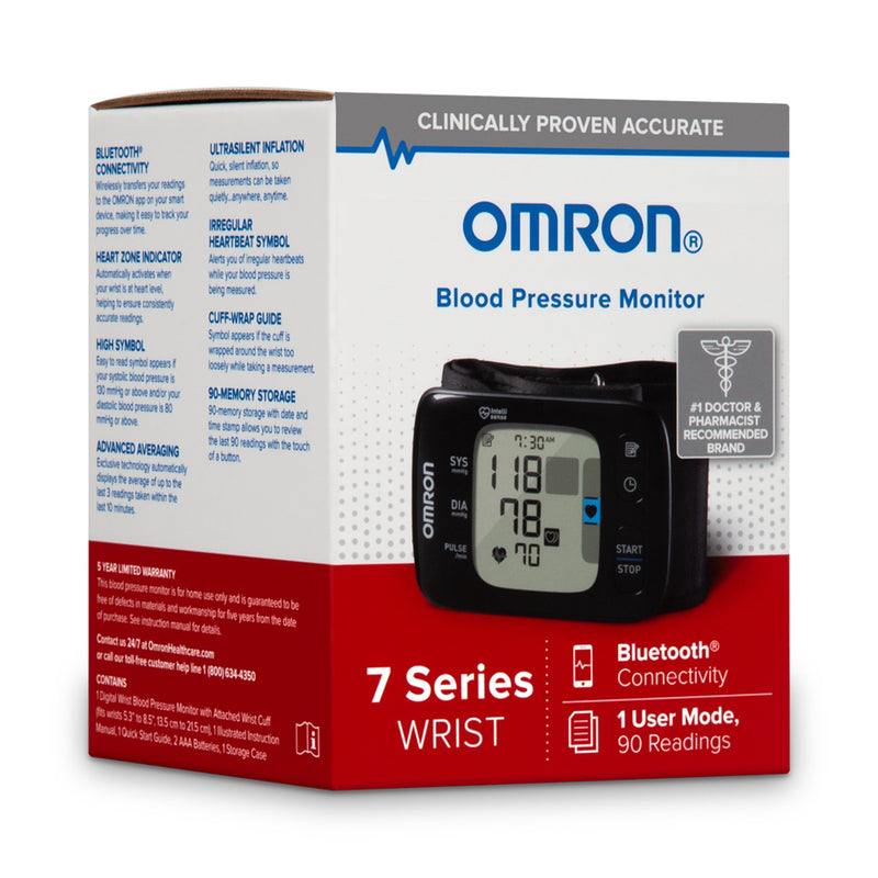 Omron 7 Series Digital Blood Pressure Wrist Unit, Automatic Inflation, Adult, One Size Fits Most -Each
