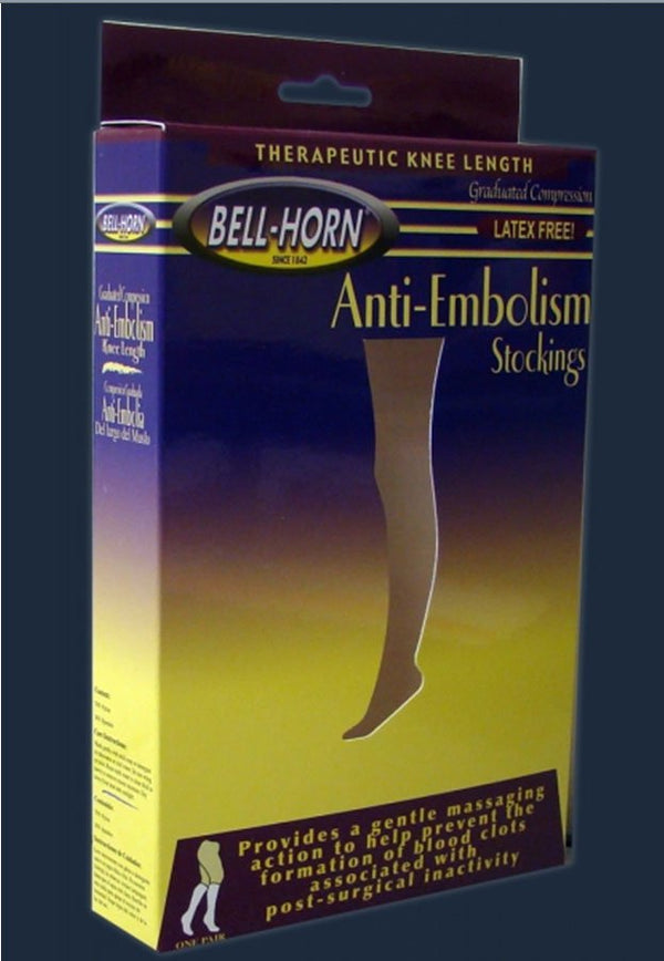 Bell-Horn Knee High Anti-embolism Stockings, Large / Short, White -1 Pair
