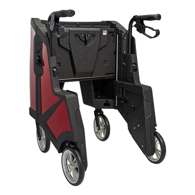 Tour Adjustable Height Folding 4 Wheel Rollator, Ruby Red -Each