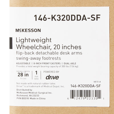 McKesson Lightweight Wheelchair Swing-Away Footrest, 20-Inch Seat Width -Each