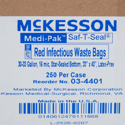 SAF-T-SEAL Infectious Waste Bag, 30-33 ga; -Case of 250