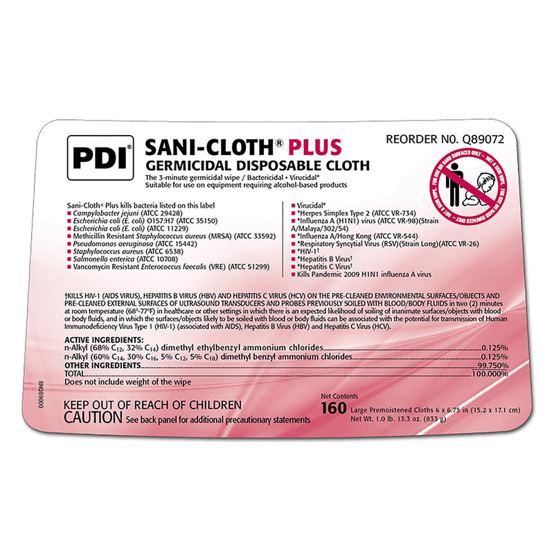 Sani-Cloth Plus Germicidal Wipe Disinfectant Cleaner, Non-Sterile Canister, 6 x 6¾ Inch -Box of 160