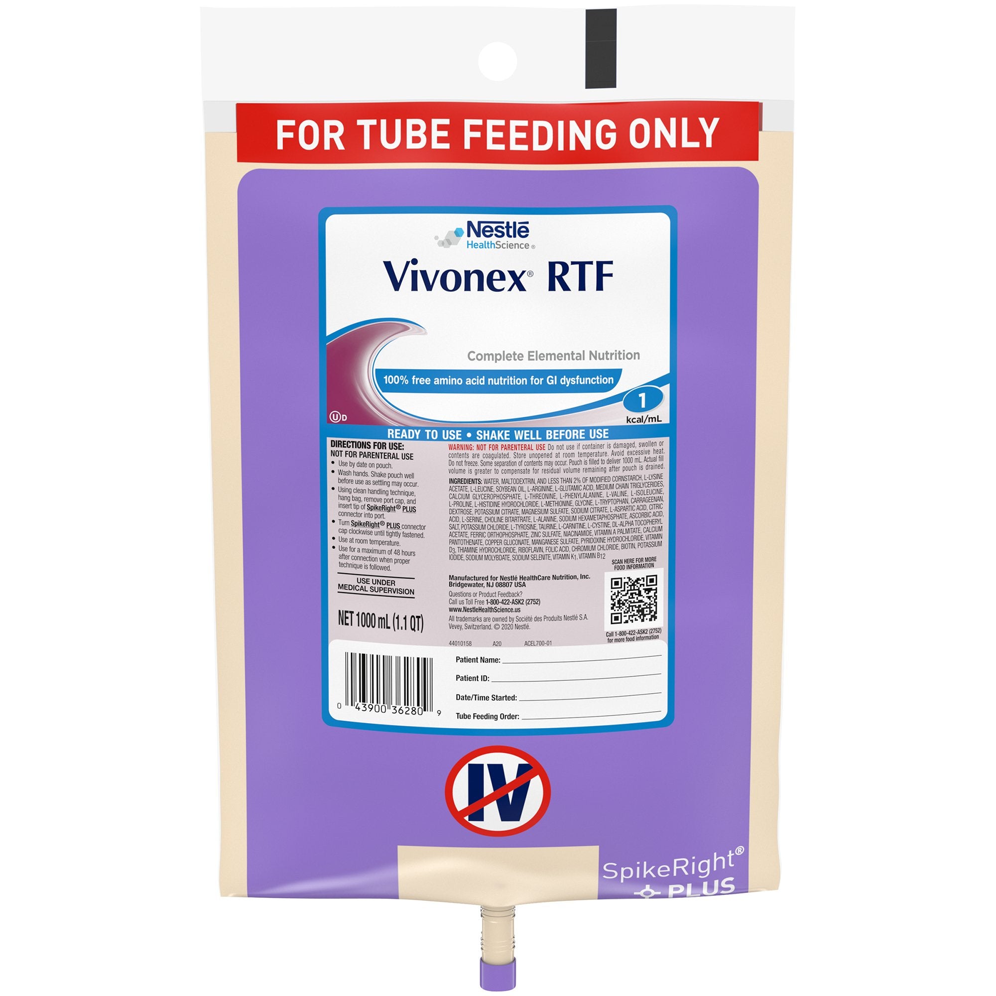 Vivonex RTF Tube Feeding Formula, 33.8 oz. Bag -Case of 6