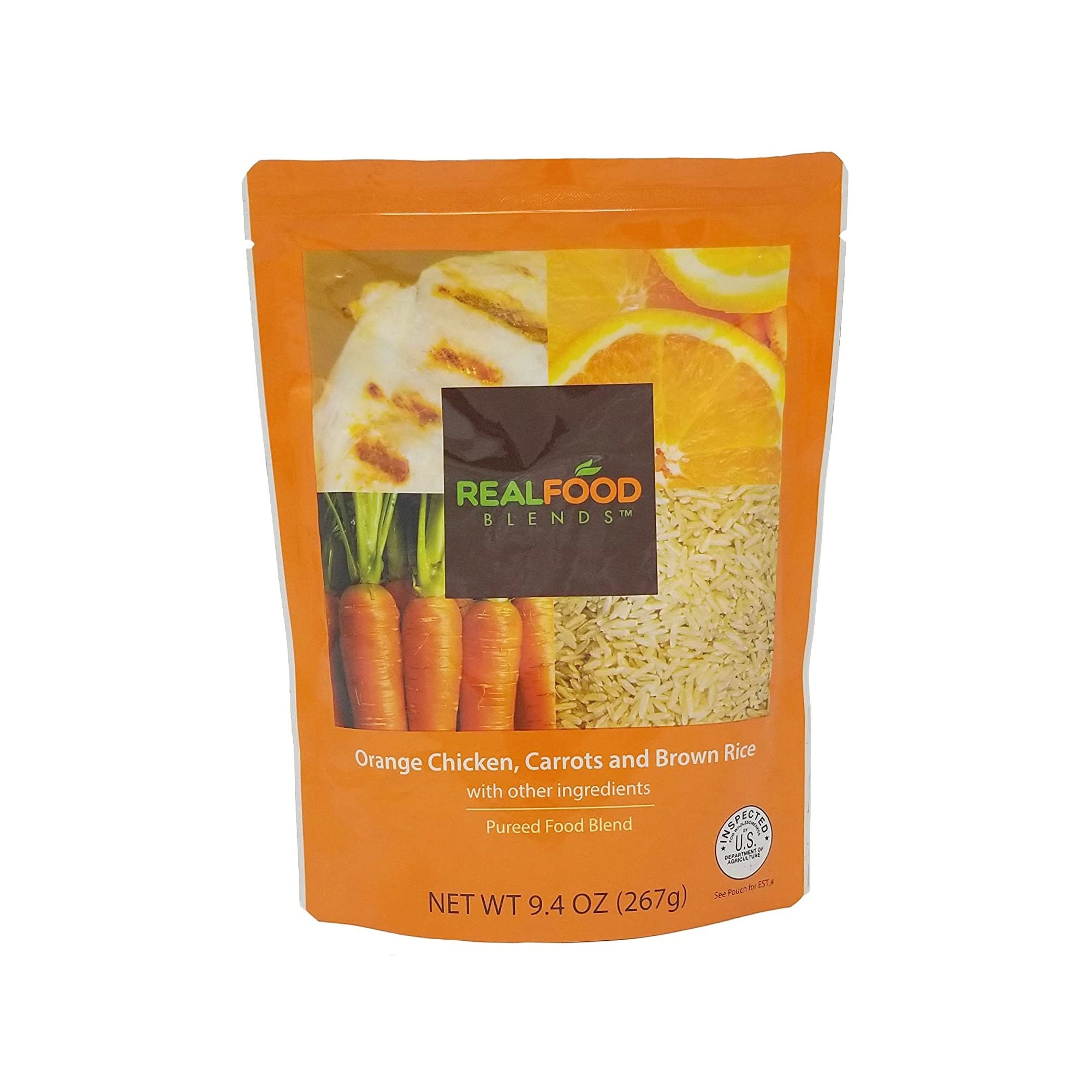 Real Food Blends Pureed Food Blends, Orange Chicken, Carrots & Brown Rice, 9.4 oz. Ready to Use Pouch -Case of 12