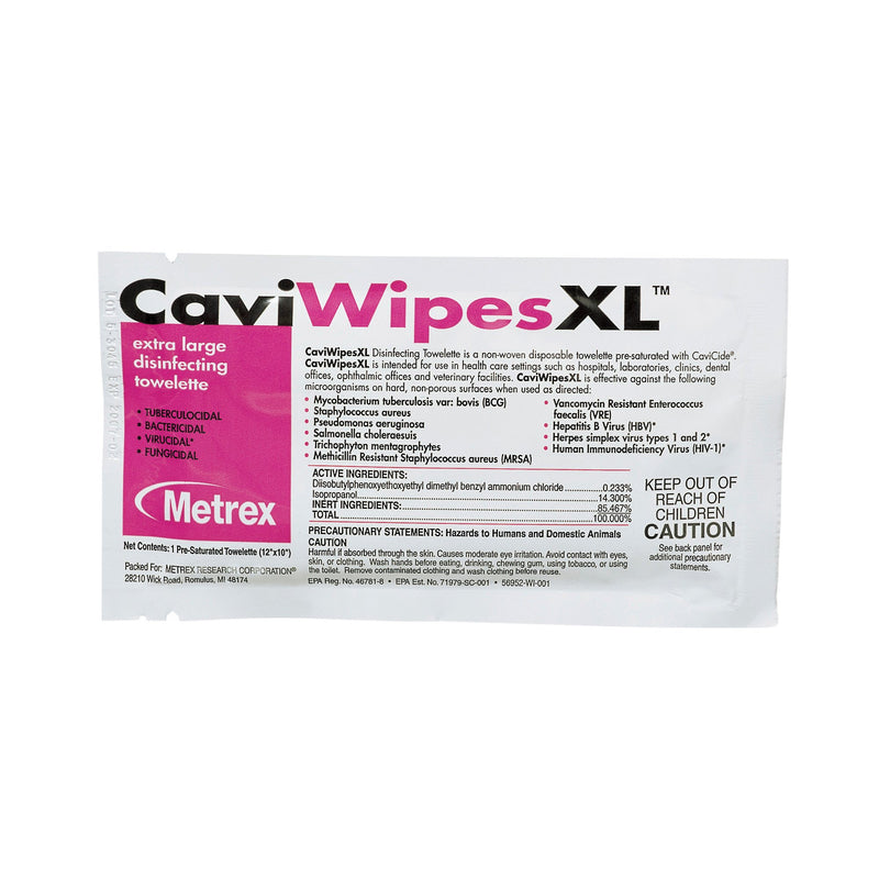 Metrex CaviWipes Surface Disinfectant Alcohol-Based Wipes, Non-Sterile, Disposable, Alcohol Scent, Individual Packet, 10 X 12 Inch -Box of 50