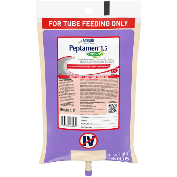 Peptamen 1.5 with Prebio1 Ready to Hang Tube Feeding Formula, 33.8 oz. -Case of 6