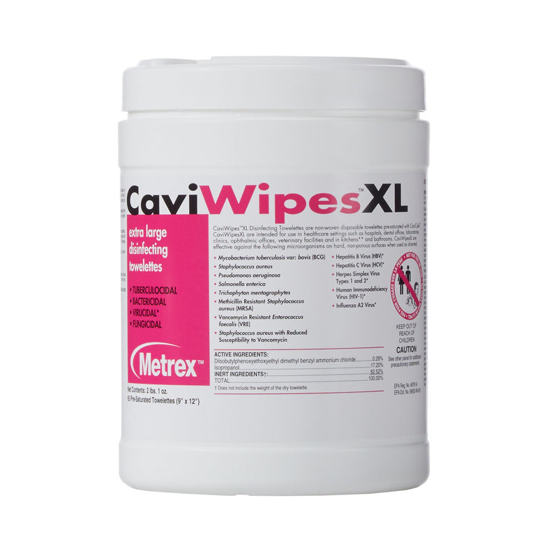 Metrex CaviWipes Surface Disinfectant Alcohol-Based Wipes, Non-Sterile, Disposable, Alcohol Scent, Canister, 9 X 12 Inch -Can of 1
