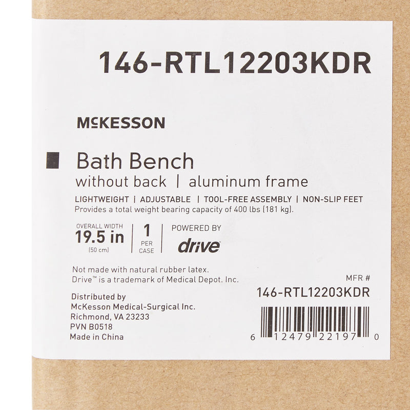 McKesson Aluminum Bath Bench Without Backrest, 15½ – 19½ Inch, Gray -Each