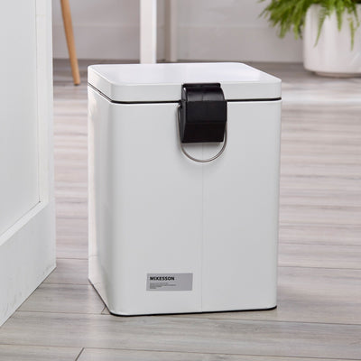 McKesson Trash Can With Plastic Liner, Square, Steel, Step-On, 20 QT, White -Each