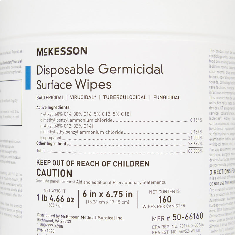 McKesson Surface Disinfectant Wipes, Large Canister -Box of 1