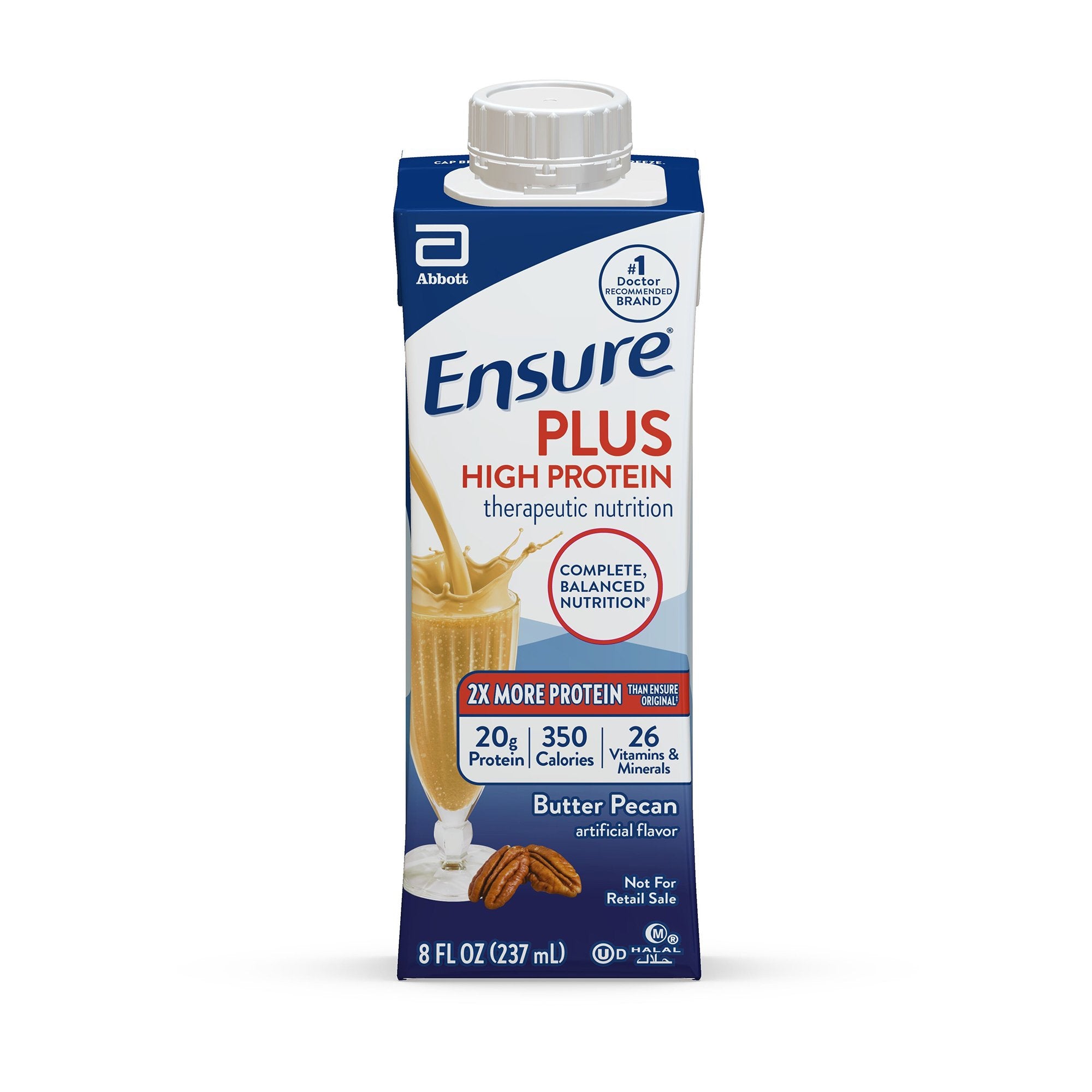 Ensure Plus High Protein Nutritional Drink, Butter Pecan, 8 oz. Carton -Case of 24