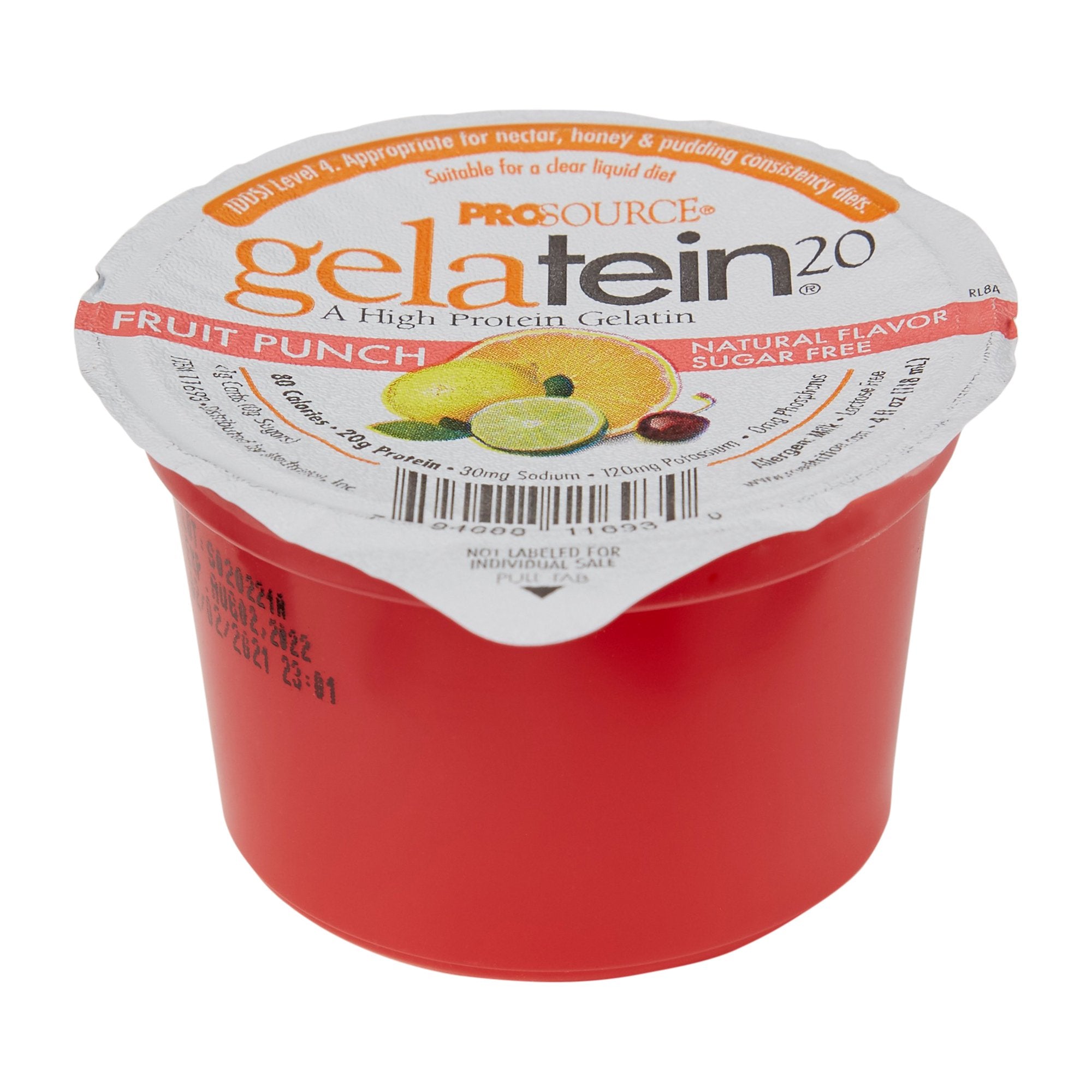 Gelatein 20 High Protein Gelatin Supplement, Fruit Punch, 4 oz. Cup -Case of 36