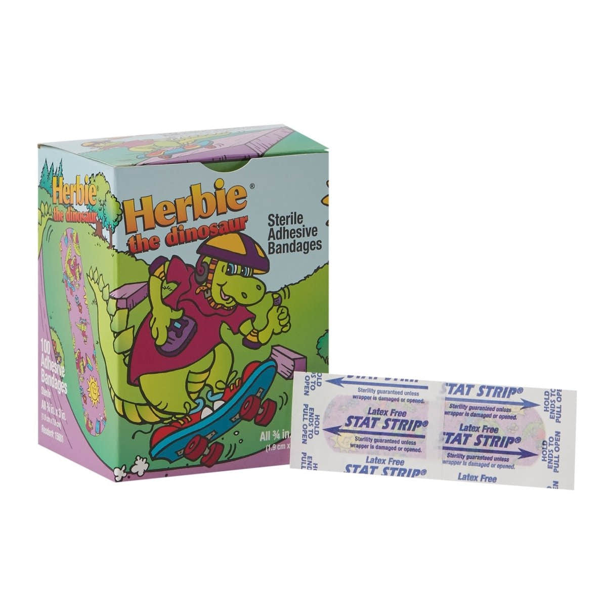 American White Cross Stat Strip Kid Design (Herbie The Dinosaur) Adhesive Strips - 296236_BX - 1