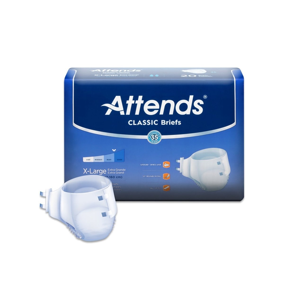 Attends Classic Adult Heavy-Absorbent Incontinence Brief, White -Unisex - 826534_BG - 2