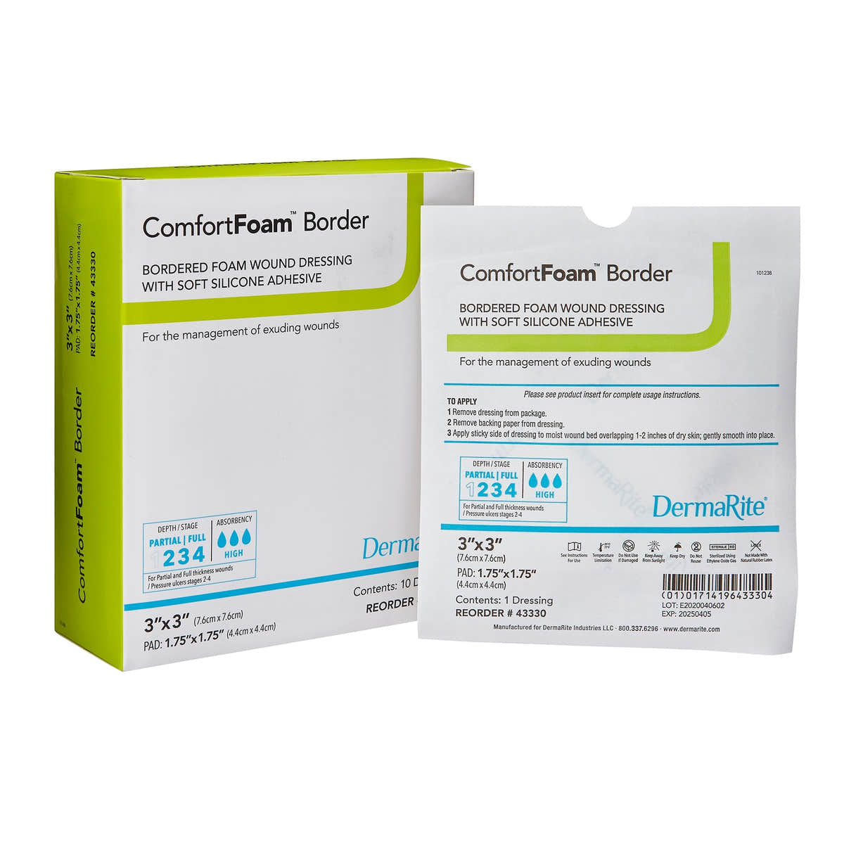 ComfortFoam Border Silicone Adhesive with Border Silicone Foam Dressing, 3 x 3 Inch -3 X 3 Inch