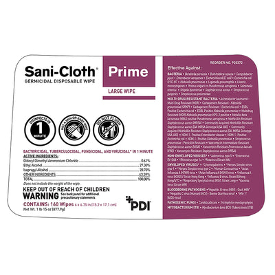 Sani-Cloth Prime Surface Disinfectant Cleaner Pre-moistened Germicidal Wipe, Non-Sterile Canister, Disposable -Can of 160