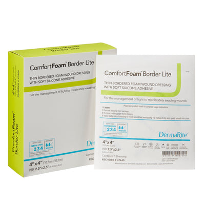 ComfortFoam Border Lite Silicone Adhesive with Border Thin Silicone Foam Dressing -4 X 4 Inch