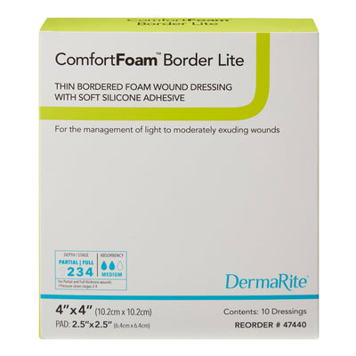 ComfortFoam Border Lite Silicone Adhesive with Border Thin Silicone Foam Dressing - (4 X 4 Inch / Each)