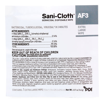 Sani-Cloth AF3 Surface Disinfectant Cleaner Wipes, X-Large Individual Packet -Box of 50