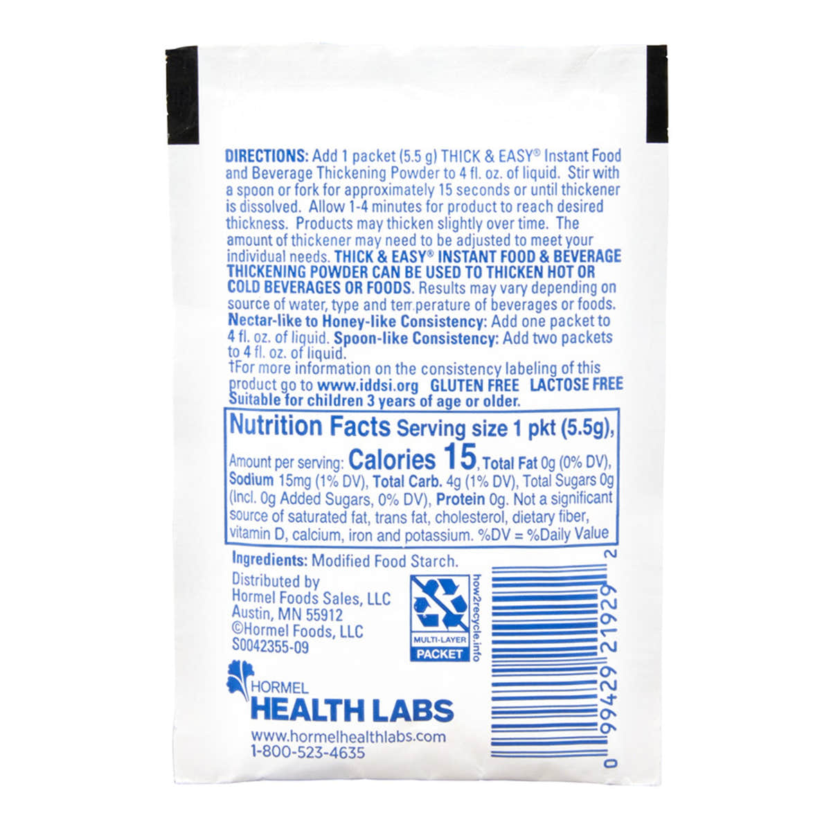Thick & Easy Nectar Consistency Food and Beverage Thickener, Unflavored, 0.18 oz. Packet -Case of 100