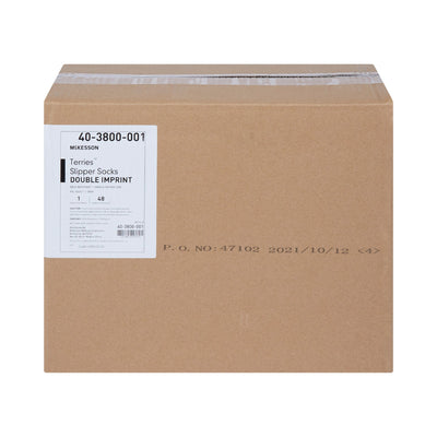 McKesson Terries Adult Slipper Socks Skid-Resistant Tread Sole and Top, 2X-Large, Gray -Case of 48