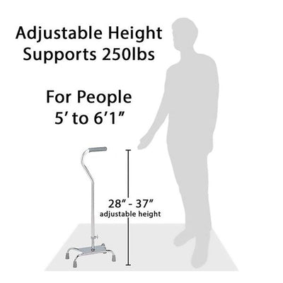 Carex Offset Quad Cane with Large Base, Silver - 166977_EA - 2