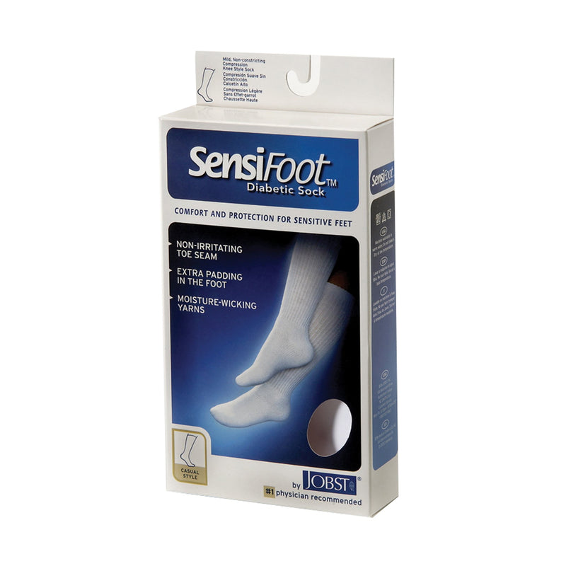 JOBST SensiFoot Diabetic Compression Socks, Knee High, White, Large -1 Pair