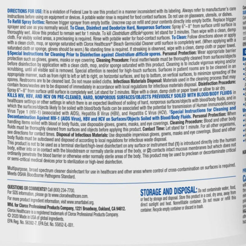 Clorox Healthcare Bleach Germicidal Cleaner, 1 gal. Jug - 272962_GL - 9