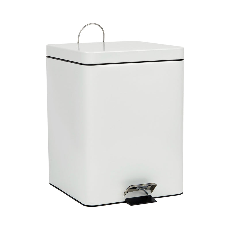McKesson Trash Can With Plastic Liner, Square, Steel, Step-On, 20 QT, White -Each