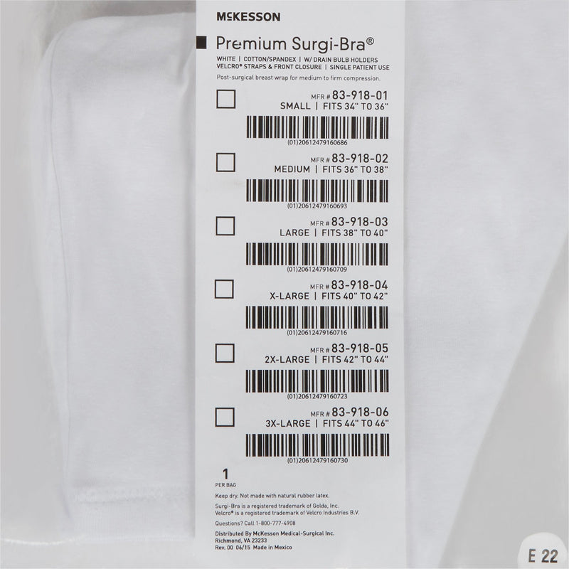 McKesson Post-Surgical Bra, 40-42 Inch -Each