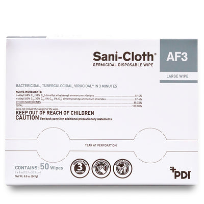 Sani-Cloth AF3 Surface Disinfectant Cleaner Wipe, Large Individual Packet -Box of 50