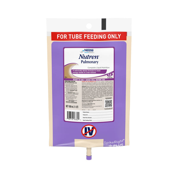 Nutren Pulmonary Ready to Hang Tube Feeding Formula, Unflavored, 33.8 oz. Bag -Case of 6