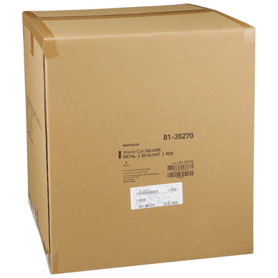 McKesson Trash Can with Plastic Liner, Square, Steel, Step-On, 20 QT, Red -Each