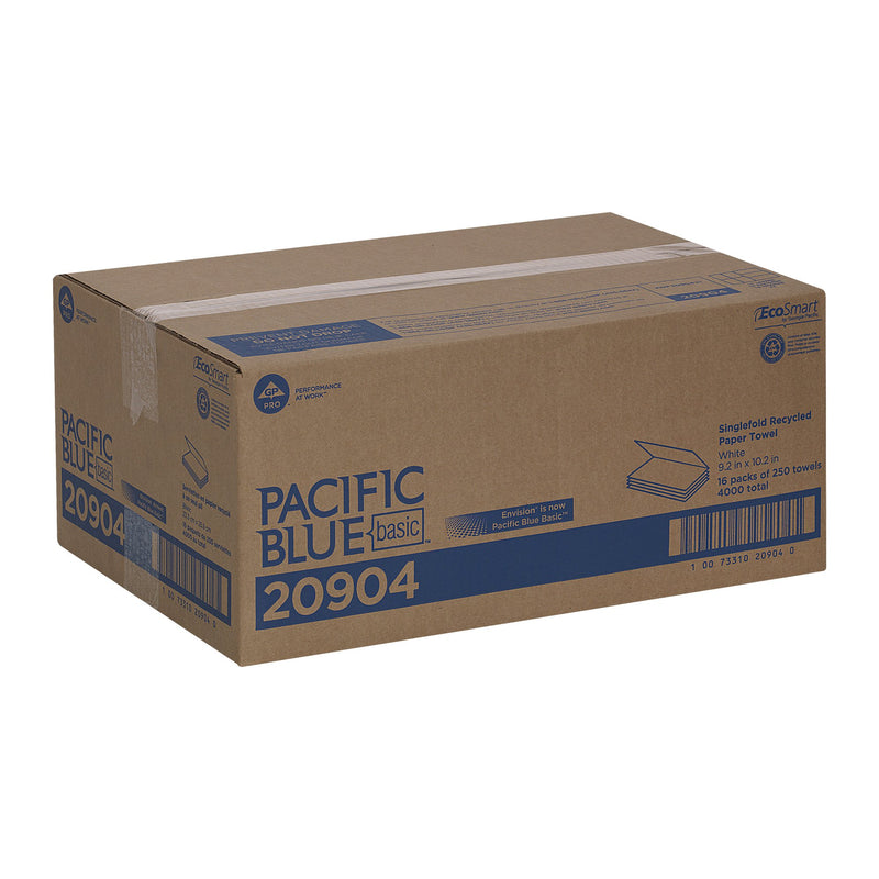 Pacific Blue Basic Single-Fold Paper Towel, 250 Sheets per Pack -Case of 16