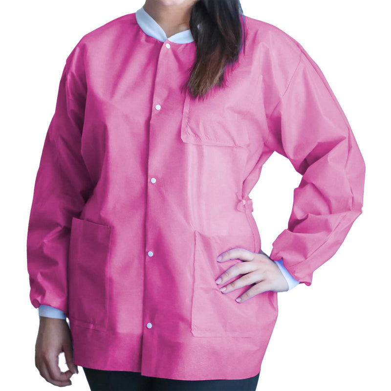 Lab Jacket FitMe Hip Length, Raspberry Pink, Small -Bag of 10