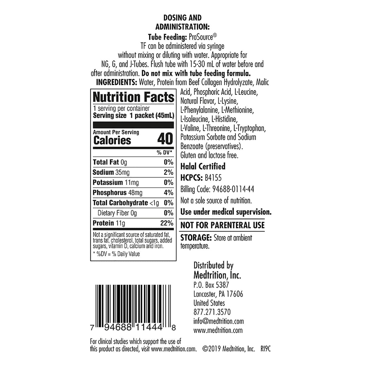 ProSource TF Ready to Hang Tube Feeding Formula, 45 mL Pouch -Case of 100