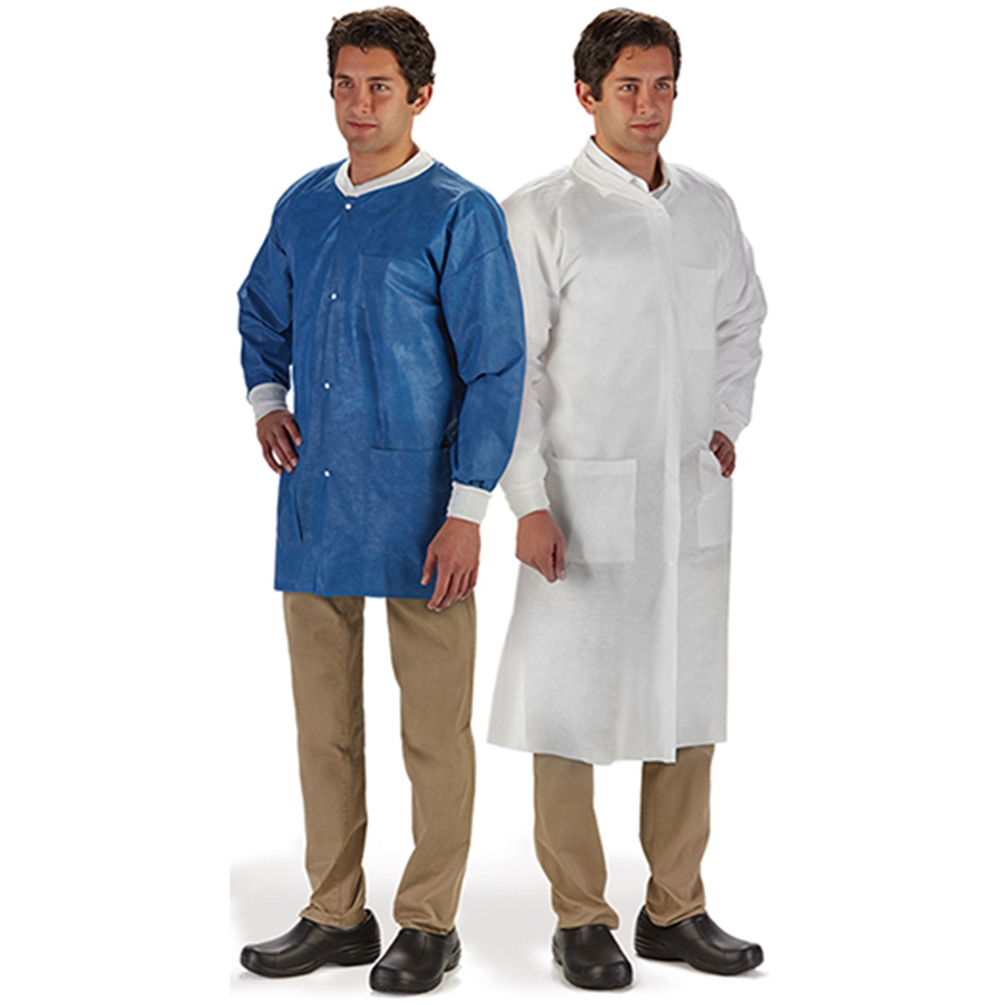 LabMates Lab Coat Knee Length Disposable, Blue, 3X-Large -Bag of 10