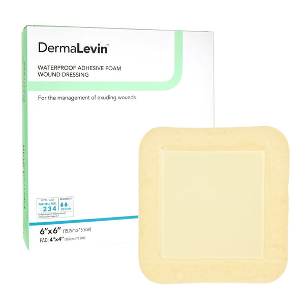DermaLevin Adhesive with Border Foam Dressing, 6 x 6 Inch - 584140_BX - 1