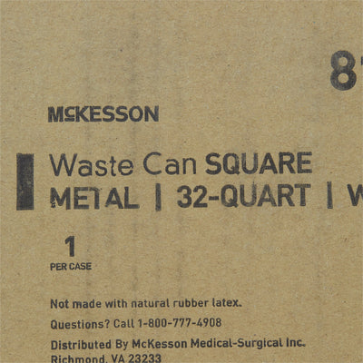 McKesson Trash Can with Plastic Liner, Square, Steel, Step-On, 32 QT, White -Each