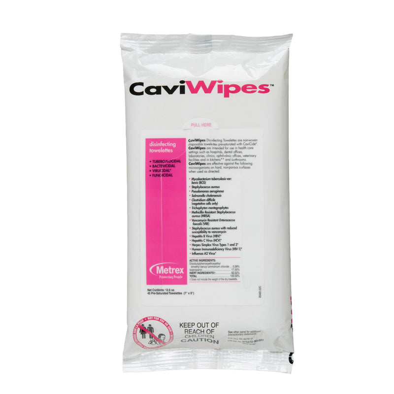 Metrex CaviWipes Surface Disinfectant Alcohol-Based Wipes, Non-Sterile, Disposable, Alcohol Scent, Soft Pack, 7 X 9 Inch -Case of 20