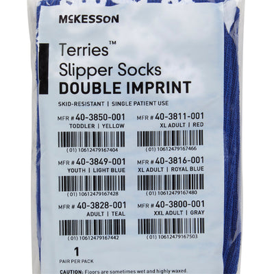 McKesson Terries Adult Slipper Socks Skid-Resistant Tread Sole and Top, X-Large, Royal Blue -Case of 48